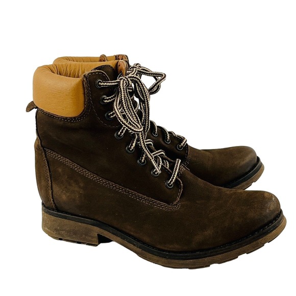 Womens 11M Steve Madden Parley Ankle Boots Brown Leather Combat Lace Up Lug Sole - Picture 1 of 10